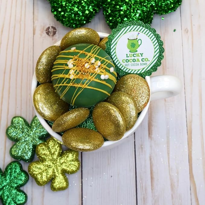 Lucky Cocoa Co. Festive Mug Themed St. Patrick's Day Hot Cocoa Bomb Packaging Sticker Labels, Total of 40 2" Circle Stickers (20 Sets of 2) by AmandaCreation