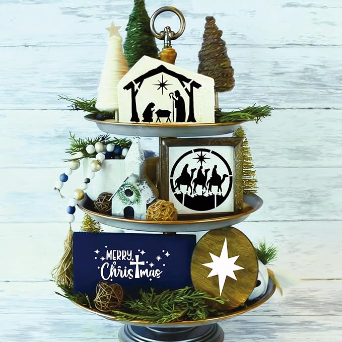 30 Pieces Small Christmas Nativity Stencils for Painting on Wood Reusable Palstic Nativity Scene Stencils for DIY Crafts Ornament Wood Cookie (3in Jesus)