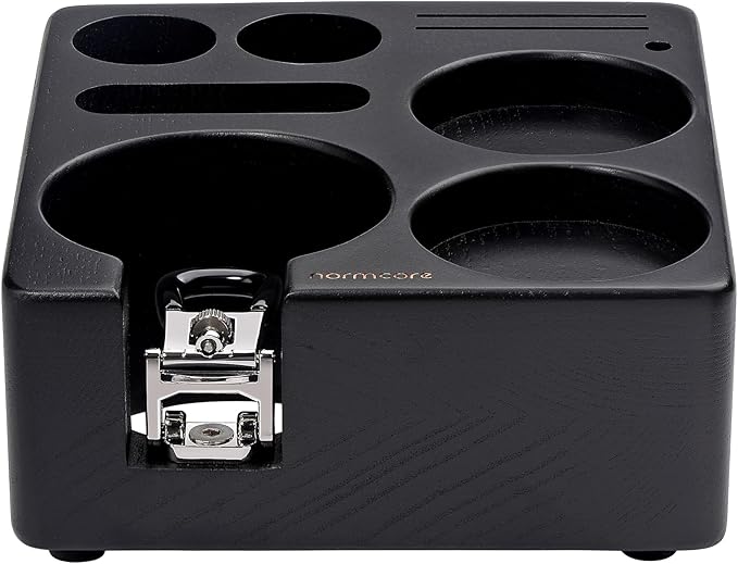 Normcore Espresso Tamping Station, Genuine American Black Ashwood, Coffee Tamper, Distributor, WDT, Puck Screen, Portafilter Holder Stand, Solid Black Ashwood for 58mm Espresso Machine Accessories