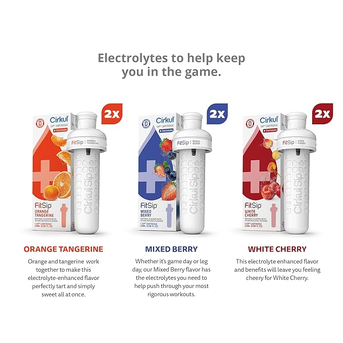Cirkul FitSip Electrolytes Flavor Water Variety Pack, Makes 36 Drinks, No Sugar, Zero Calorie Drink Mix, (2 Mixed Berry, 2 White Cherry, 2 Orange Tangerine)
