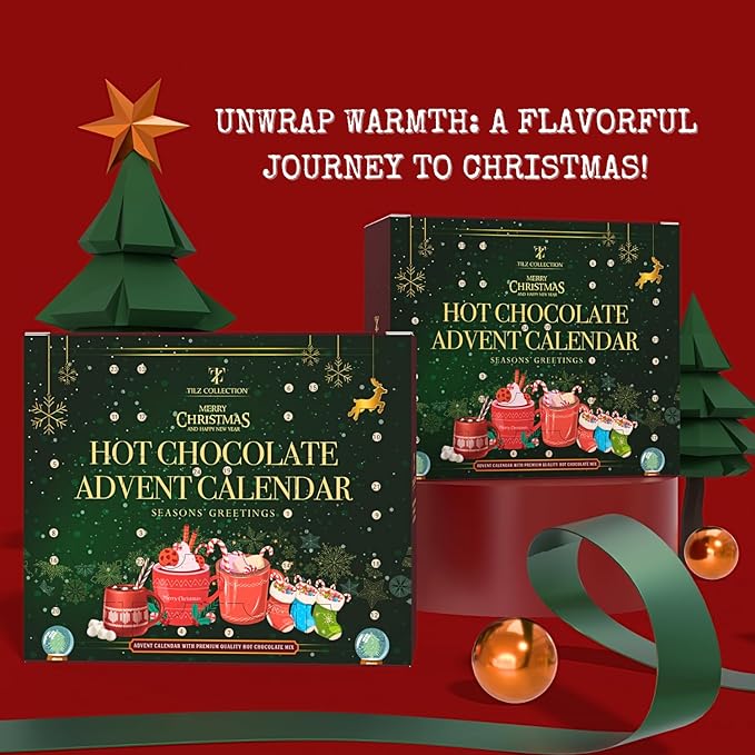 Hot Chocolate Advent Calendar 2025 - Gourmet Luxury 24 Hot Chocolate Selection Variety Flavours - Food Advent Calendars Gifts Set For Men Women Children