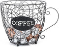 Coffee Pod Holder, Super Large Capacity K-Cup & Nespresso Capsule Basket, XL Metal Kcup Storage, Bar Organizer for Kitchen Dinning Room Office Home Cafe Hotel (Black-Round-Cup)