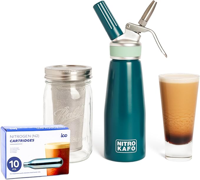 0.5L Nitro Coffee Maker, Aluminum Nitro Cold Brew Coffee Maker with Special Nitro Diffuser Nozzle & Cold Brew Maker for Making Nitro Cold Brew, 1 Pint/0.5L, Includes (10) Nitro Cartridges