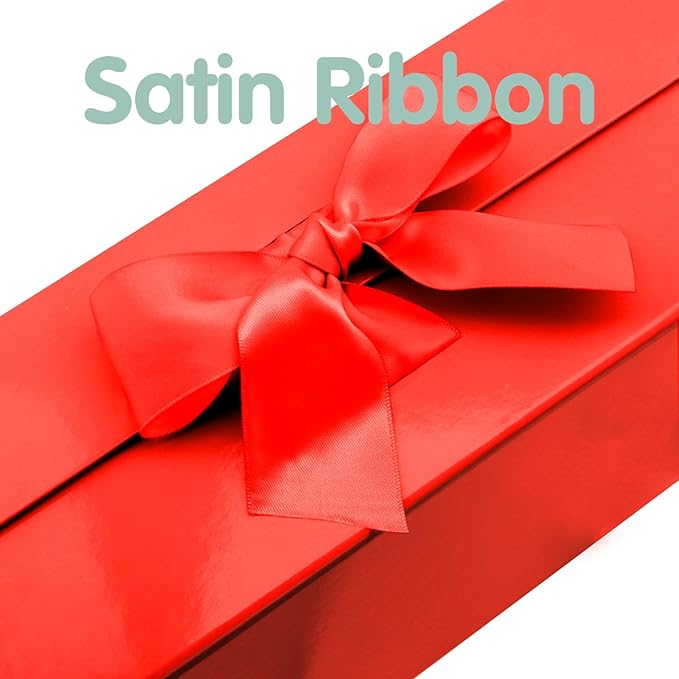 HAPPY POTATO Large Christmas Gift Box with Lid and Ribbon 13.5x9x4.1 Inches, Bridesmaid Proposal Box, Red Gift Box for presents (Glossy Red)
