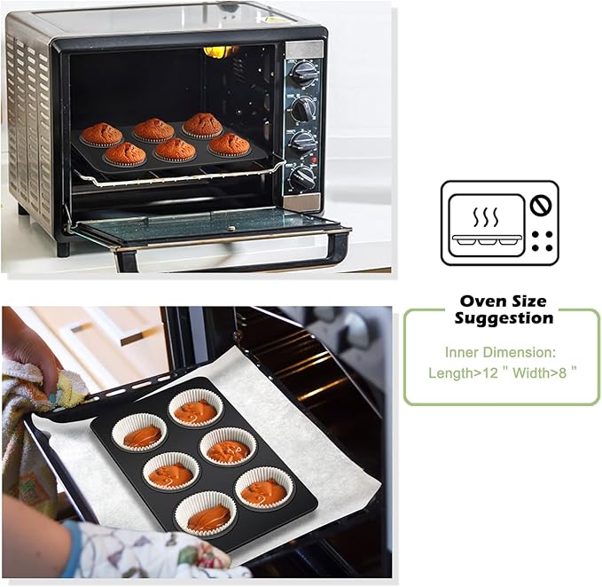 TeamFar Muffin Pan, 6 Cup Muffin Tin Cupcake Pan Tray with Nonstick Coating and Stainless Steel Core, for Home/Kitchen Baking, Healthy & Heatproof, Release Easily & Easy Clean