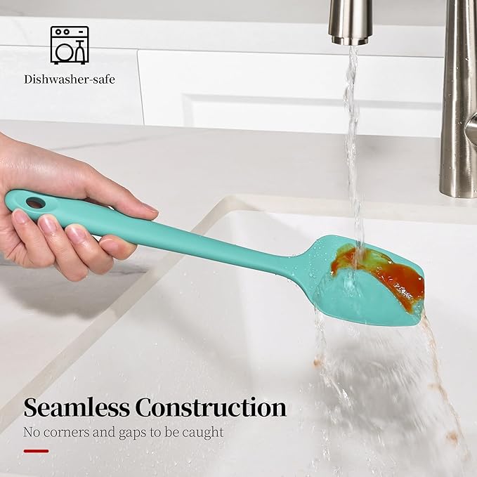 600ºF Heat Resistant Spatula, 11.34 inch High Heat Food Safe Semless Kitchen Silicone Spoon Spoonula Scraper for Cooking Baking Mixing Scraping Stirring Nonstick Cookware Pan Bowl (Turquoise)