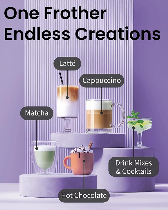 Elementi Coffee Mixer Wand & Drink Mixer with Stand - Powerful Coffee Frother Handheld Milk Frother Wand - Hand Held Milk Foamer to Make Perfect Cappuccinos, Lattes & Drink Mixes at Home (Mocha)