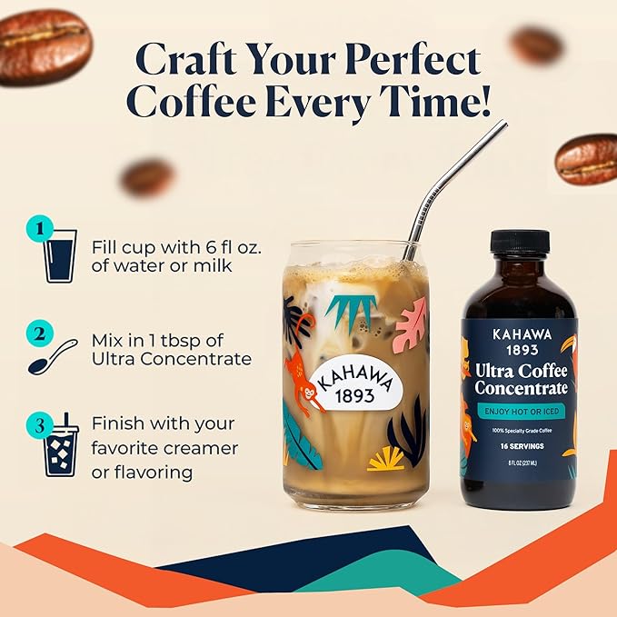 Kahawa 1893 Ultra Coffee Concentrate (32 Servings) - Instant Hot, Cold or Iced Coffee, As Seen on Shark Tank, High Antioxidants, Naturally Sweet, Organically Grown, Cultivated & Ethically Sourced