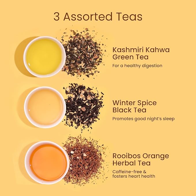 Teaniru, Grandeur Tea Collection – Pack of 40 | Loose Leaf Tea Sampler Gift | 3 Flavored Tea - Black, Herbal & Green Tea | Loose Leaf Tea Gift Set for Corporate Gifting