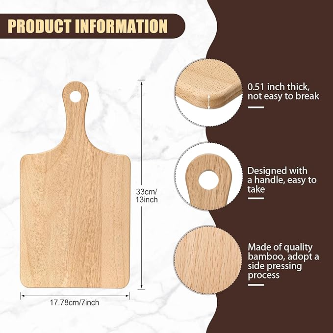 Lounsweer 6 Pcs Thicken Cutting Board Bulk Wood Board for Chopping Serving Charcuterie Material for Laser Engraving Mother' Day Wedding Housewarming Gift