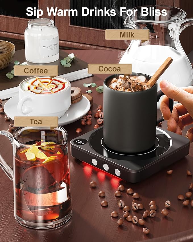 Mug Warmer - 36W Coffee Mug Warmer for Desk with Temperature Display, 2-12Hrs Auto Shut Off, Smart Candle Warmer - Ideal Coffee Gifts Accessories Keep Beverages Coffee Warmer (Black)