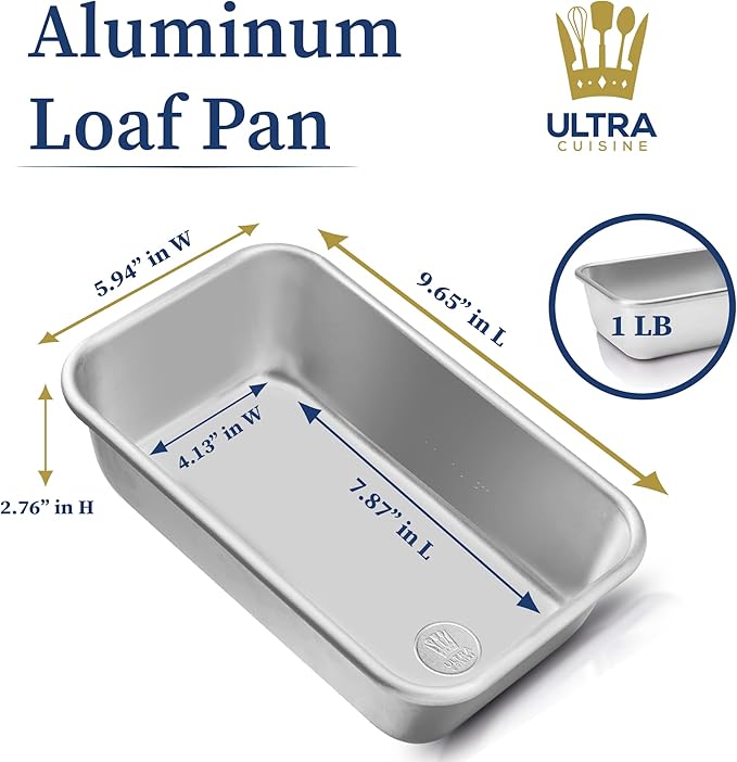 Ultra Cuisine Aluminum Loaf Pan for Baking Bread - 9.5x5 inch Loaf Pan, 1lb - Easy Clean, Quality, Durable Bread Tin - Commercial Aluminum Bread Pan for Baking Banana Bread, Cakes, Casseroles, Loaves