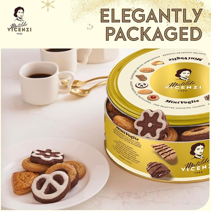Matilde Vicenzi Minivoglie Butter Cookies Tin - Italian Pastry Assortment, Traditional Holiday Cookie Gift for Thanksgiving, Christmas, Hanukkah - 500 g