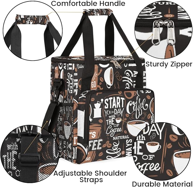 Day with the of Coffee Cafe Coffee Maker Carring Bag Travel Carrying Storage Tote Bag Compatible with Keurig K-Mini or K-Mini Plus Portable Single Serve Coffee Brewer Case with Pockets for K-cup Pods