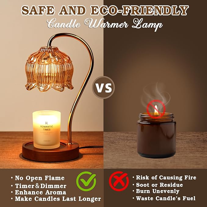 Flower Candle Warmer Lamp with Timer, Dimmable Candle Lamp Warmer, Birthday Christmas Gifts for Women Mom, House Warming for New Home Decor, Lotus Wax Melt Warmer for Jar Candles