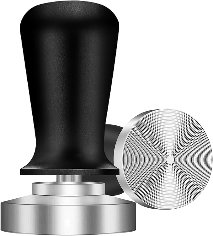 Espresso Tamper,Stainless Steel Ripple Base Coffee Tamper,Espresso Accessories,Calibrated Loaded Espresso Tamper,Ergonomic Handle Espresso Tamper,Fits Most Portafilters,Espresso Tamper (Black, 58mm)