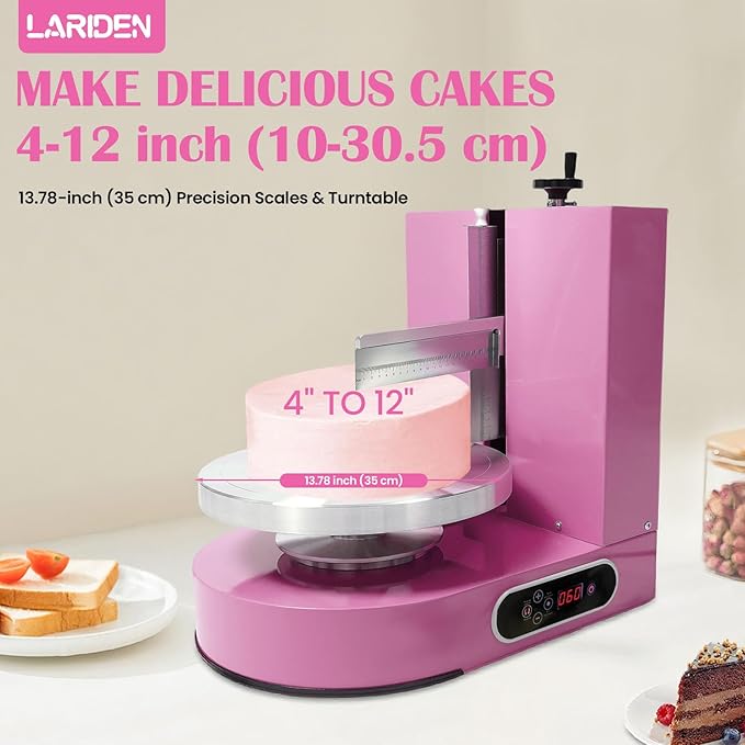 Cake Decorating Machine 200W Automatic, Tabletop Cake Cream Frosting Machine, Cream Smooth Coating Decoration Machine with LCD Display Type, Use for Cake Shops, Dessert Shops, Households (Pink)