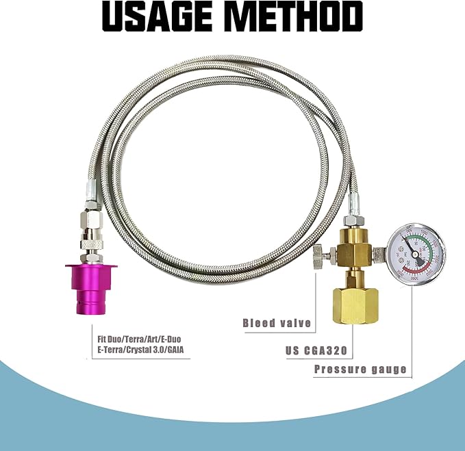 Soda Terra Maker Co2 Adapter,Co2 Quick Connect Adapter Hose with 3500psi Pressure Gauge,Compatible with Duo/Art/Terra/Gaia/AQUA FIZZ Pink Cylinder Soda Water Machine (60in)