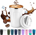 Volhoply 12 oz Double Wall Insulated Vacuum Travel Coffee Mug with Flip Lid,Reusable Stainless Steel Leak Proof Coffee Cup,Portable Iced Cafe Thermal Tumbler Suitable for Hot&Cold Drinks(White,1 Set)