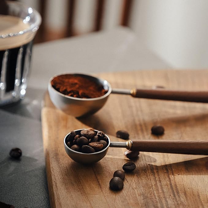 Coffee Spoon - Vintage Walnut Wood Handle, Stainless Steel Coffee Scoop ，Stainless Steel Tea Scoopand Seasoning Spoons (1, Gold, 5g Capacity)