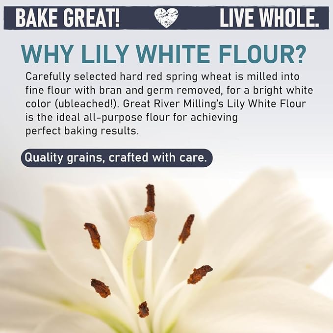 Great River Milling Lily White Organic All-Purpose Flour | Unbleached & Unbromated | Non-GMO, Kosher | Ideal for Bread, Cookies, Cakes, Pizza Dough & Everyday Baking | 5 Lb