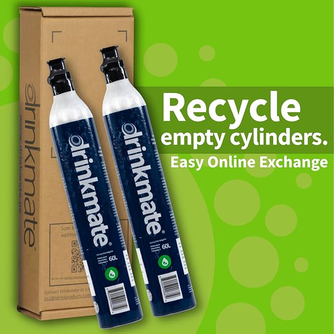 Drinkmate Threaded 60L CO2 Exchange Carbonation Cylinders, Compatible w/SodaStream (Screw-In), Aarke, Ninja Thirsti, 14.5 Oz, Cartridge Gas Canister Refill (Set of 2)