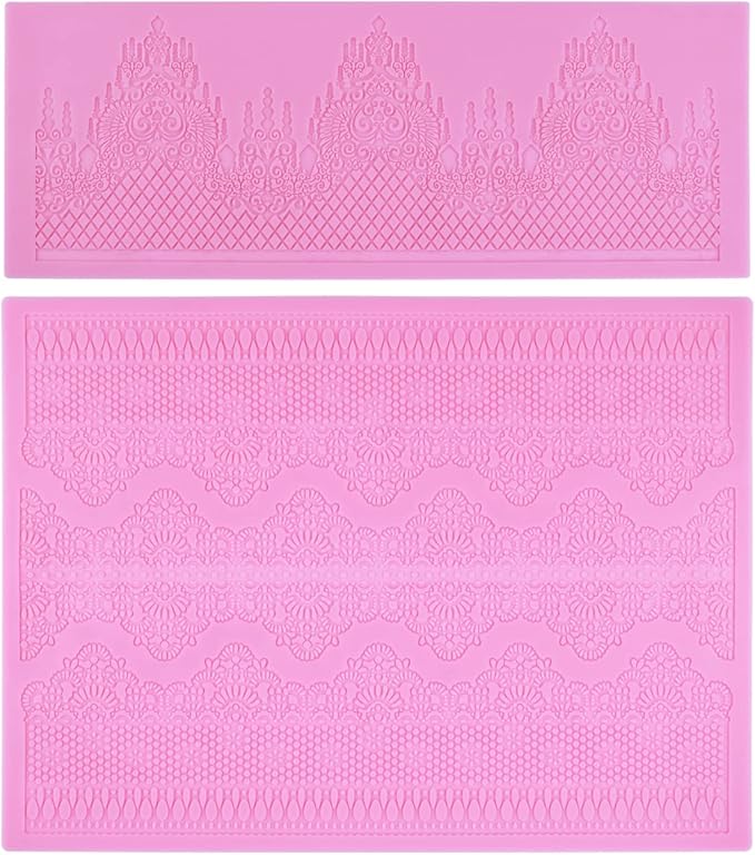 Embossing Lace Fondant Molds, Multi Circle Flowers Lace Mat Wedding Cake Decoration Tool, Rattan Shaped Cupcake Mat Silicone Molds Set of 2