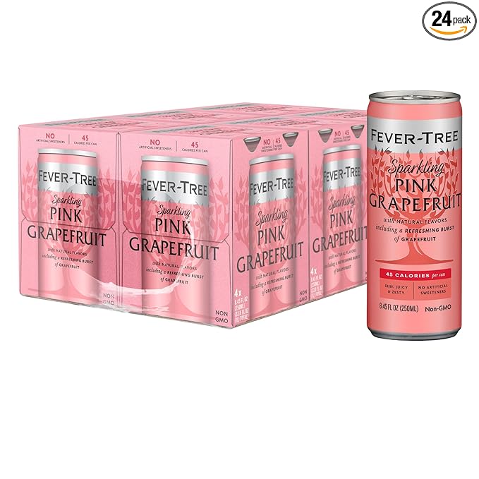 Fever-Tree Sparkling Pink Grapefruit - Premium Quality Mixer - Refreshing Beverage for Cocktails & Mocktails. Naturally Sourced Ingredients, No Artificial Sweeteners or Colors - 8.5 Fl Oz Cans - Pack of 24