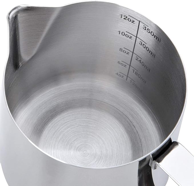 SIKEMAY Milk Frothing Pitcher Cup, 12oz/350ML Milk Frother Cup Stainless Steel Steaming Pitcher Milk Jug Coffee Latte with Art Pen Cappuccino Espresso Machine Accessories Barista Steam Pitchers Tools
