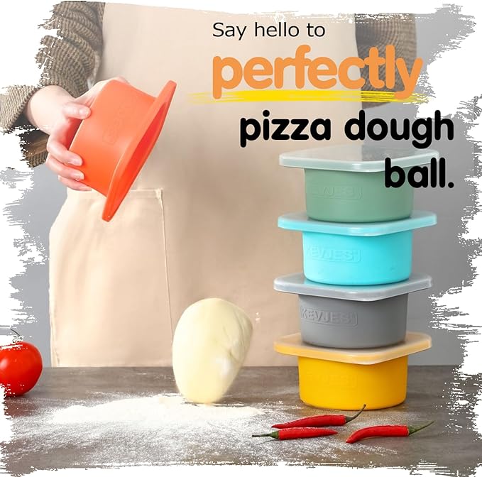 PLUS Large 1000ml Pizza Dough Proofing Boxes for DIY Artisan Pizza, Food Grade Silicone Stackable Containers with Lids, Sturdy Reinforced Steel. Freezer, Fridge, Dishwasher Safe (4Green Plus)
