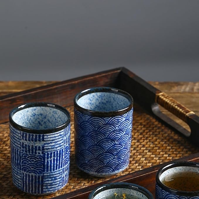 Stoneware Coffee Bar Utensil Holder Tea & Coffee Spoon & Stirrer Holder for Stir Stick Straw Teaspoon Holder Spoon Cup Small Utensil Jar (Blue Wave)