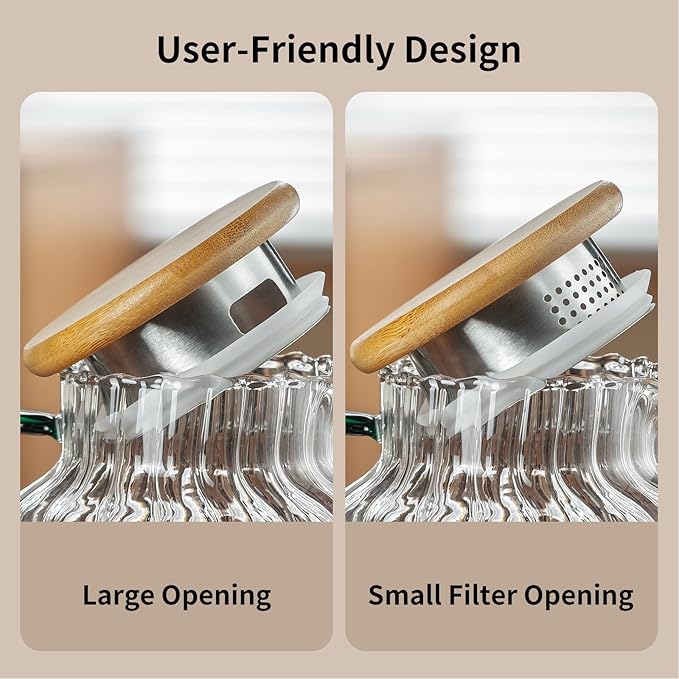 2 PACK Glass Pitcher with Lid, 68 oz/ 2 Liter Classic Vertical Stripes Water Pitcher with Bamboo Lids,Glass Water Carafe for Cold Brew, Coffee, Lemonade, Iced Sun Tea,Beverage,Milk