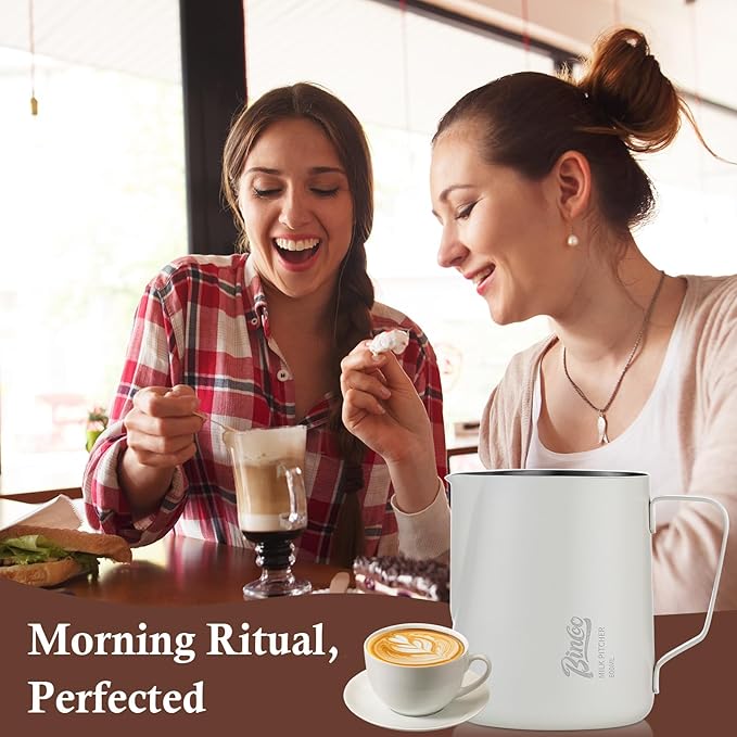 Milk Frothing Pitcher - 350ml Milk Frother Cup for Latte Art, SUS 304 Stainless Steel, Barista-Grade Coffee Milk Jug with Measurement Markings & Precision Spout