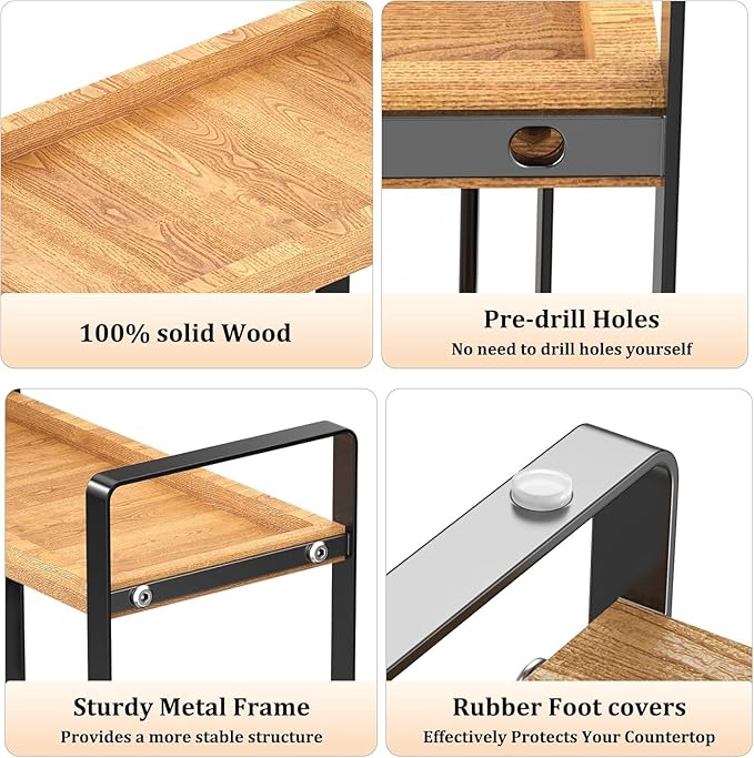 LEMIKKLE Coffee Station Organizer for Counter,Condiment Storage Caddy for Kitchen,2 Tier Wooden Shelf for Coffee Bar Accessories,Coffee Bar Organizer for Kitchen, Home, Office-Brown
