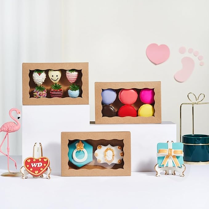 100pcs 7x4.33x1.5 Inch Brown Bakery Boxes with Window Cookies Boxes Chocolate Truffle Boxes Macaron Boxes Cakesickle Boxes Browines Treat Boxes for Christmas Valentine's Easter Mother's Day