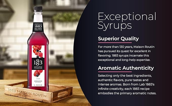 1883 Mixed Berries Syrup for Drinks, Made in France, 1 Liter Plastic Bottle