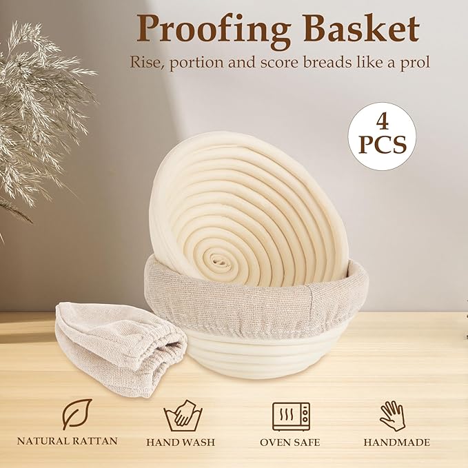 4 PCS Round Sourdough Proofing Basket 5 Inch Bread Proofing Baskets for Sourdough Bread Baking Small Batton Bread Basket Proofing with Removable Liner Cloth