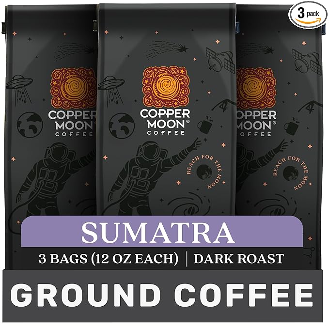 Copper Moon Ground Coffee, Dark Roast, Sumatra Blend, 12 Oz (Pack Of 3)