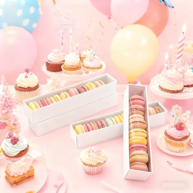 20Pack 12x2.25x2 Inches Chocolate Covered Strawberries Boxes for 6, Macaron boxes for 12, Long Box for Cocoa Bombs,Cookies,Truffle,Cake Ball