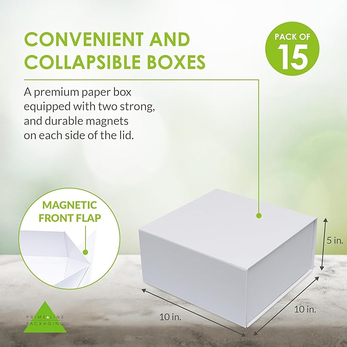 Prime Line Packaging Magnetic Gift Boxes 15 Pack 10x10x5 Medium Collapsible White Box with Magnetic Lid for Gift Boxes, Holiday Wrap, Birthdays, Weddings, All Occasions, Bulk
