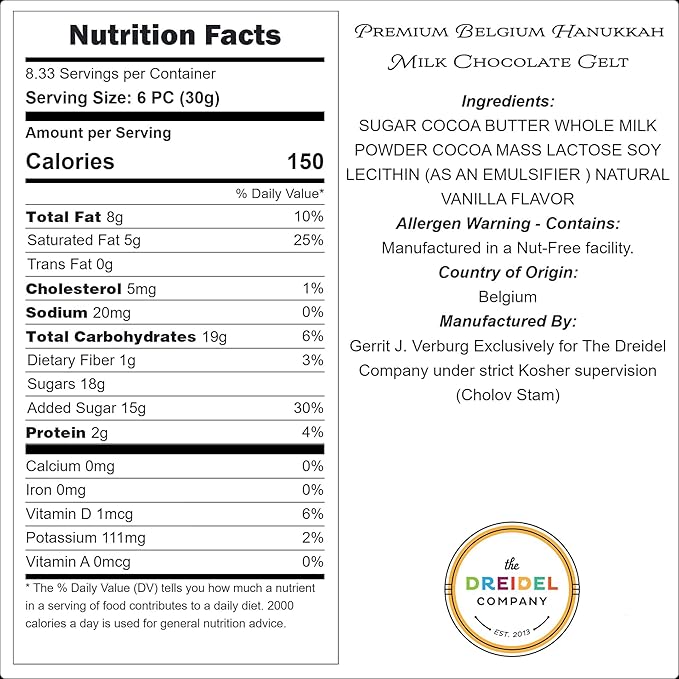 The Dreidel Company Chocolate Candy Milk Chocolate Coins, Hanukkah Gelt, Gold Coins, Made with Belgian Chocolate (1000-Pack)