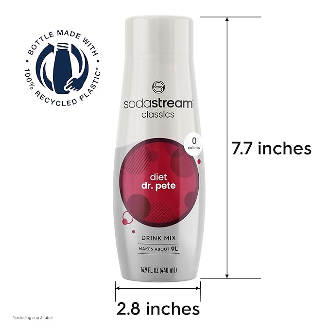 SodaStream - Diet Dr Pete Beverage Mix - For Soda Water Makers - Turns 9.5 Gallons of Sparkling Water into delicious Diet Dr Pete - No sugar or HFCS - 14.9 Fl Oz, Pack of 4