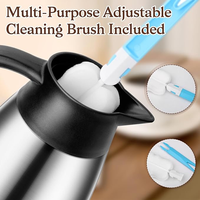 2 PCS 68 OZ Thermal Coffee Carafe, Insulated Stainless Steel Coffee Carafe Double Walled Vacuum Thermal Pot Flask with Brushes Thermos for Keeping Hot Coffee Tea Home and Office (Silver)