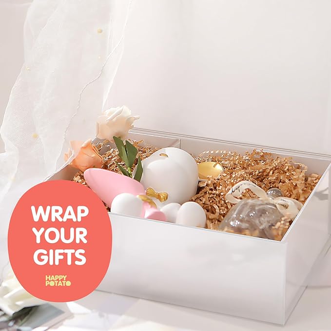 HAPPY POTATO Large White Gift Box with Ribbon 11.5x8.1x3.8 Inches, Bridesmaid Proposal Magnetic Gift Box with Lid for Presents (Glossy White)