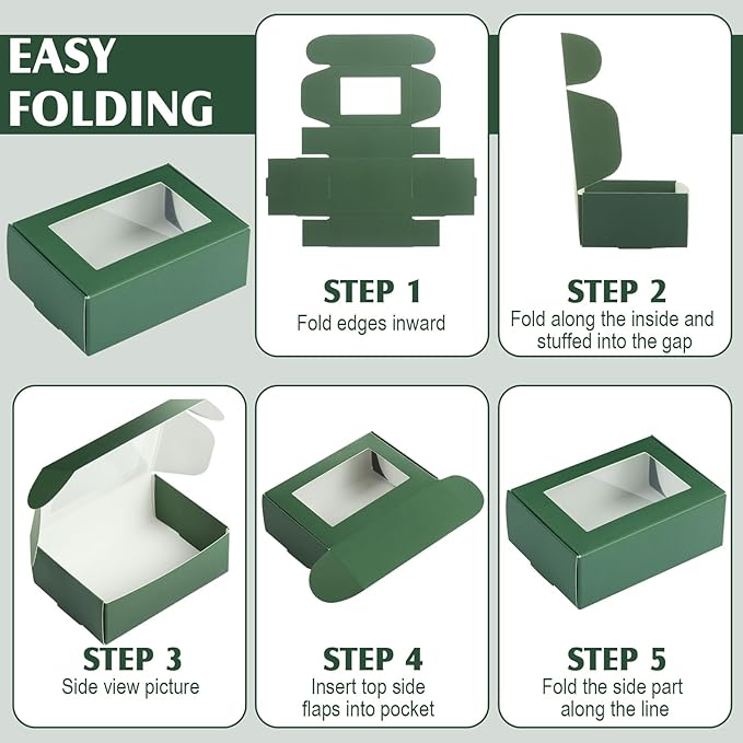 Zonon 30 Pcs Soap Boxes for Homemade Packaging, Mini Kraft Treat Boxes with Window for Bakery Candy Soap Making Gift Packaging(3.7 x 2.6 x 1.37 Inch,Green)