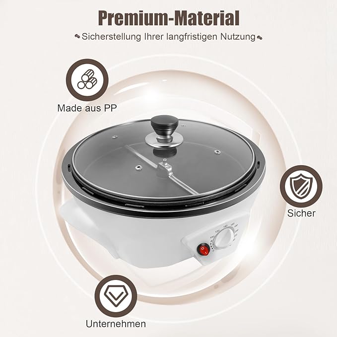 Coffee Roaster Machine for Home Use, 800W Tostadora De Cafe Coffee Bean Roaster Adjustable Temperature with Stir Bar And Glass Cover for Beans, Red Beans, Nuts