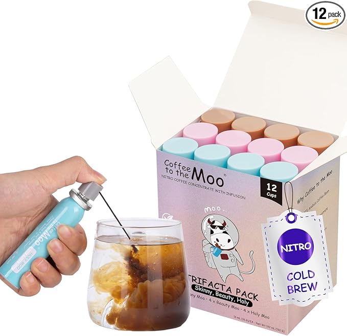Coffee to the Moo Nitro Cold Brew Coffee Concentrate - Mix Pack (KETO, Collagen & Mushroom Coffee) | Instant Iced or Hot | Pocket/Purse Sized, Travel & Gifts Friendly | Makes 12 Cups