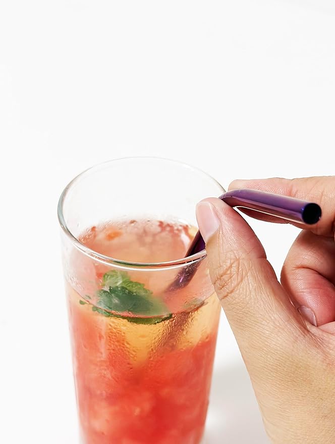 10 Pcs Stainless Steel Straws, Reusable Drinking Straws, Bent Metal Straw Sets with 2 Pcs Cleaning Brushes (Purple, 10.5 Inch)