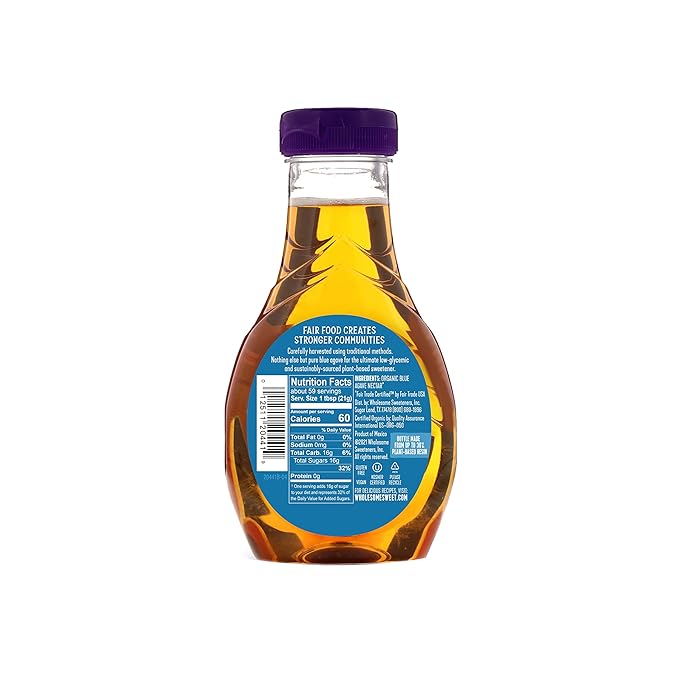 Wholesome Sweeteners 44-Ounce Organic Blue Agave Nectar, Fair Trade, 100% Pure, Non GMO, Gluten Free & Vegan, 1 Pack