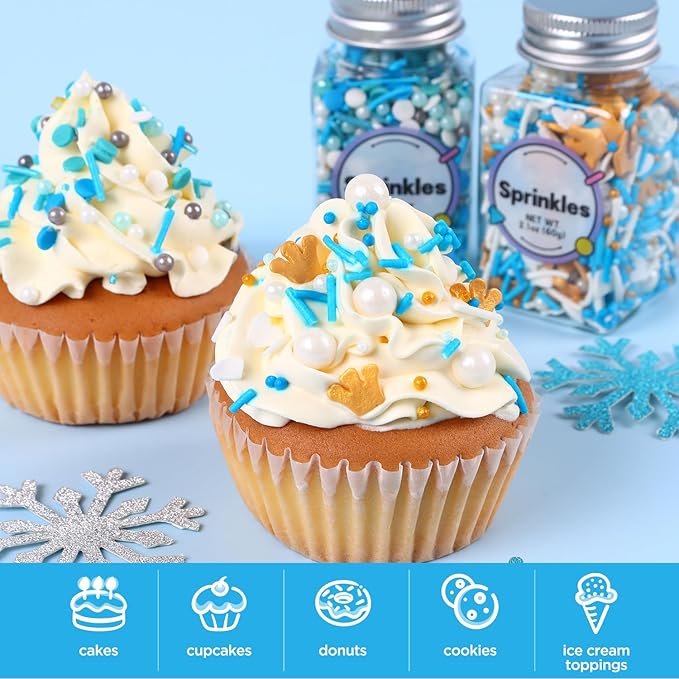 Edible Blue Sprinkles Mix, Blue Confetti Jimmy Sprinkles, Gold Sanding Sugar, Pearl Sprinkles, Gold Crown Sprinkles for Cake Decorating, Cupcakes, Cookies, and Ice Cream Toppings. (120g/4.2oz)